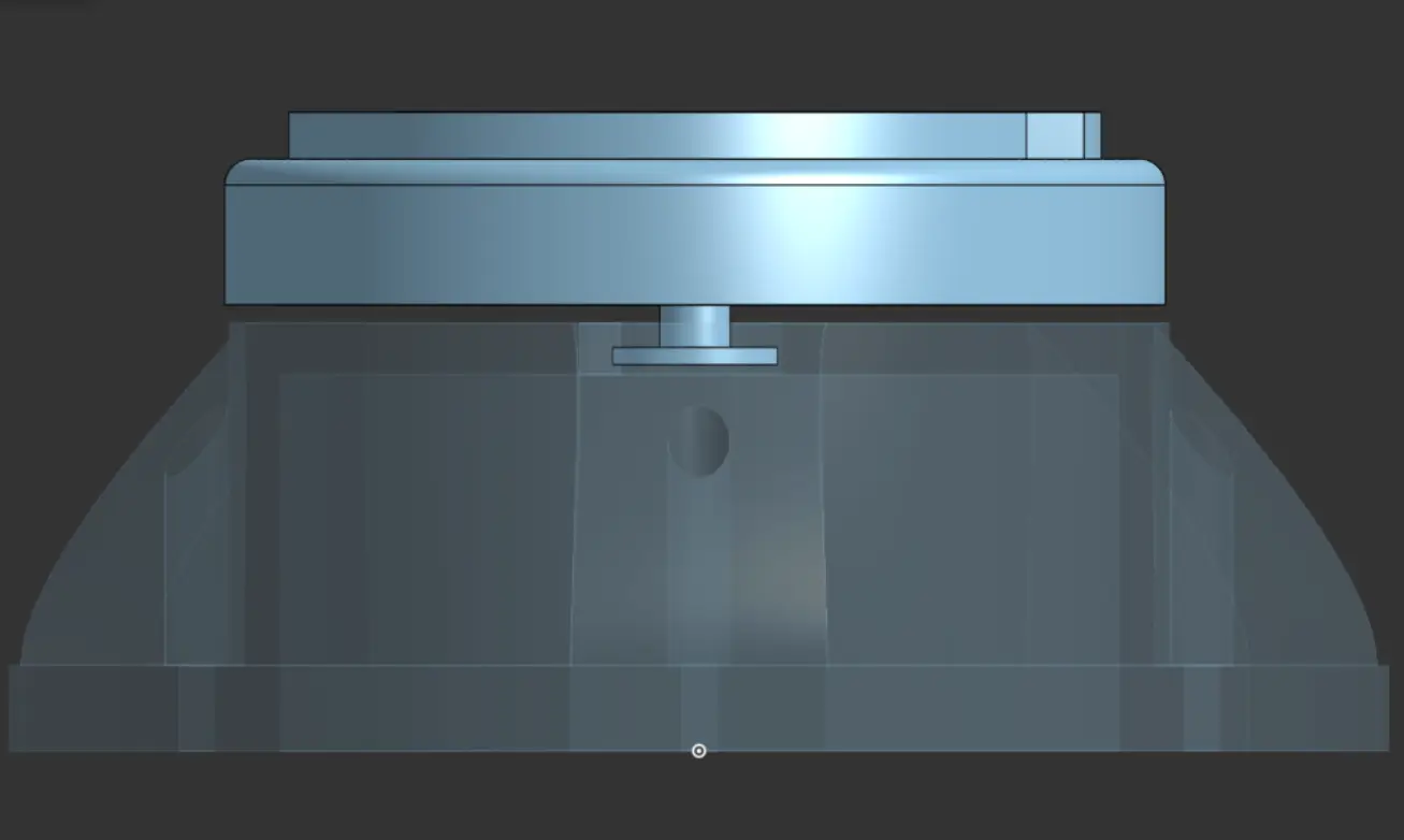 Exploded view of the anchored base: three-point anchoring with a wing to distribute lifting stress away from the two side anchors.
